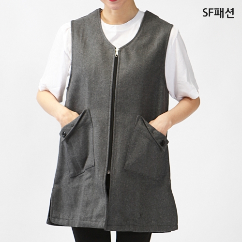 겨울 모직 지퍼 주머니 앞치마