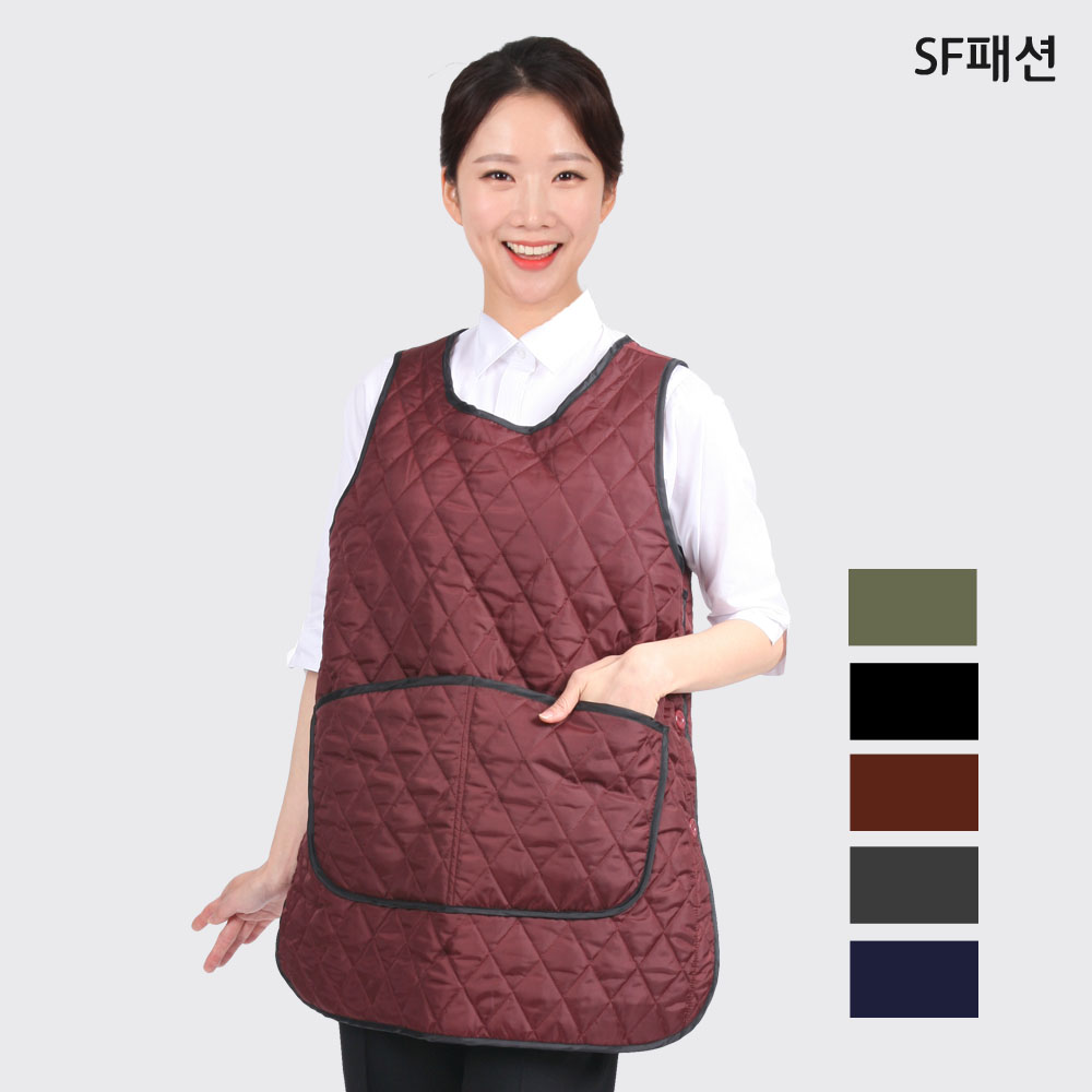 가을 겨울 누빔 경량 패딩 원피스형 앞치마 조끼