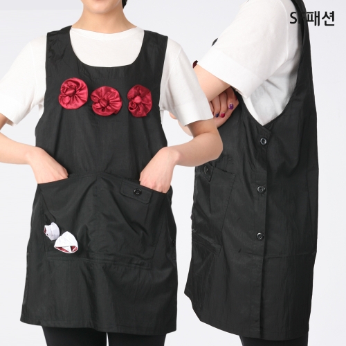 얇은 꽃장식 원피스형 앞치마 사회복지 요양보호