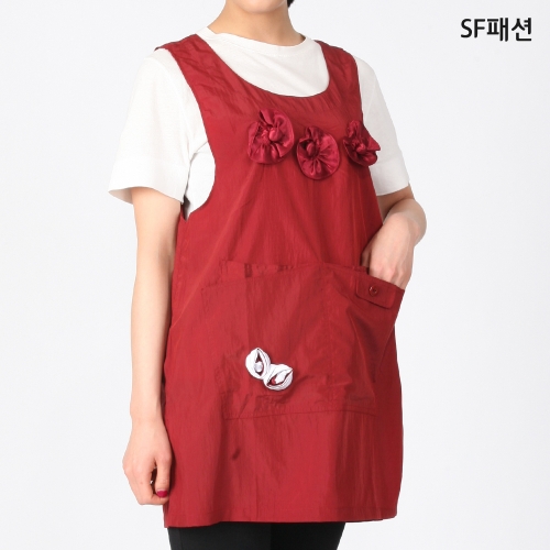 얇은 꽃장식 원피스형 앞치마 사회복지 요양보호