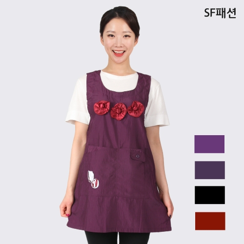 얇은 꽃장식 원피스형 앞치마 사회복지 요양보호