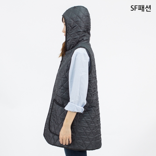 남녀공용 모자 일체형 누빔 조끼 패딩 단체 근무 작업