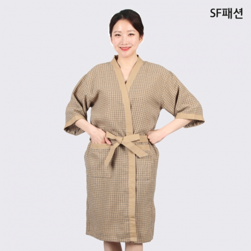 체크무늬 니트조직 사우나가운