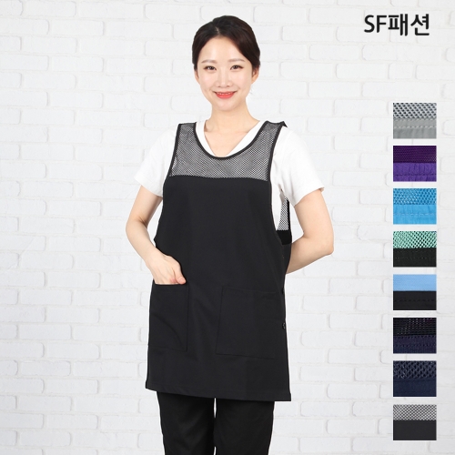 SF패션 여름 망사 시원한 원피스형 앞치마 요양보호사 복지센터 인쇄