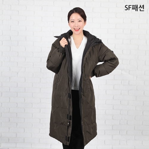 남녀공용 블랙 카키 웰론 양면 롱패딩 벤치코트