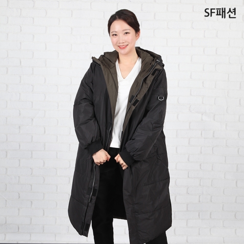 남녀공용 블랙 카키 웰론 양면 롱패딩 벤치코트