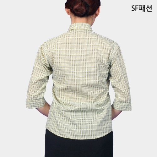 칠부 옐로우체크 여성 셔츠 유니폼