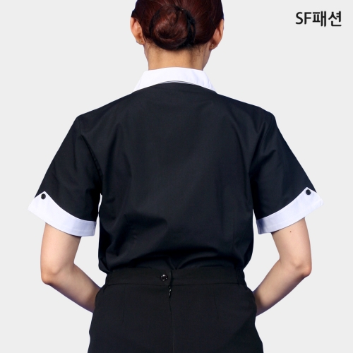 여성 브이넥 카라 반팔 셔츠 유니폼 급식소 식품 공장 와이셔츠