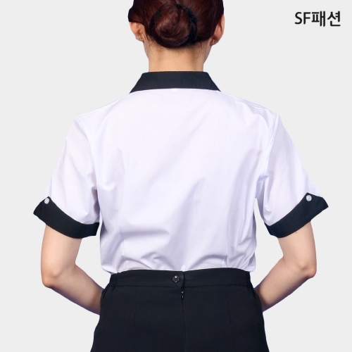 여성 브이넥 카라 반팔 셔츠 유니폼 급식소 식품 공장 와이셔츠