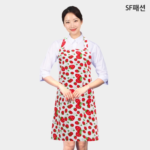 딸기패턴 목걸이형 앞치마 카페 어린이집 유치원 보육 교사 당일