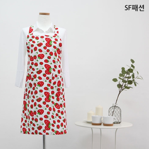 딸기패턴 목걸이형 앞치마 카페 어린이집 유치원 보육 교사 당일