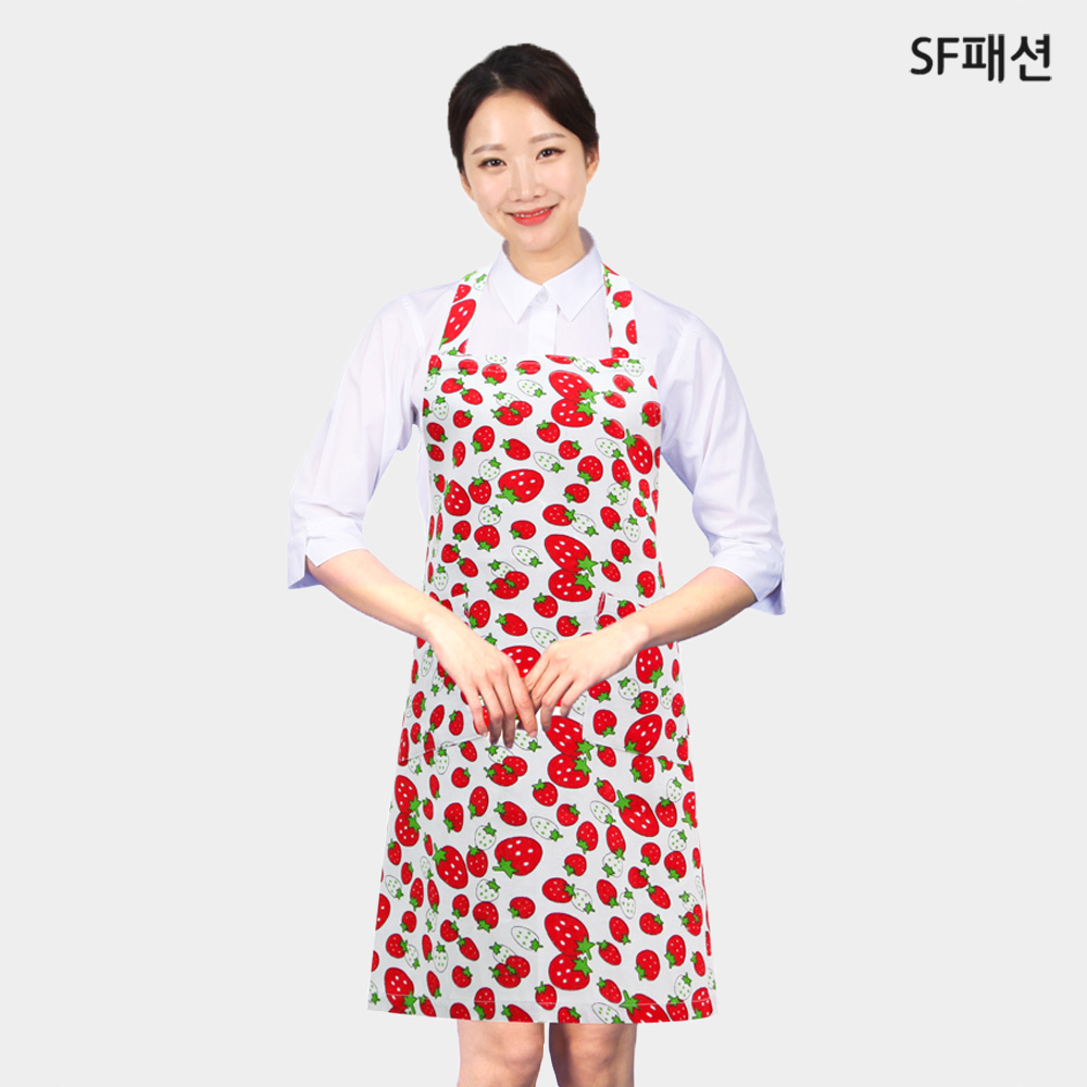 딸기패턴 목걸이형 앞치마 카페 어린이집 유치원 보육 교사 당일