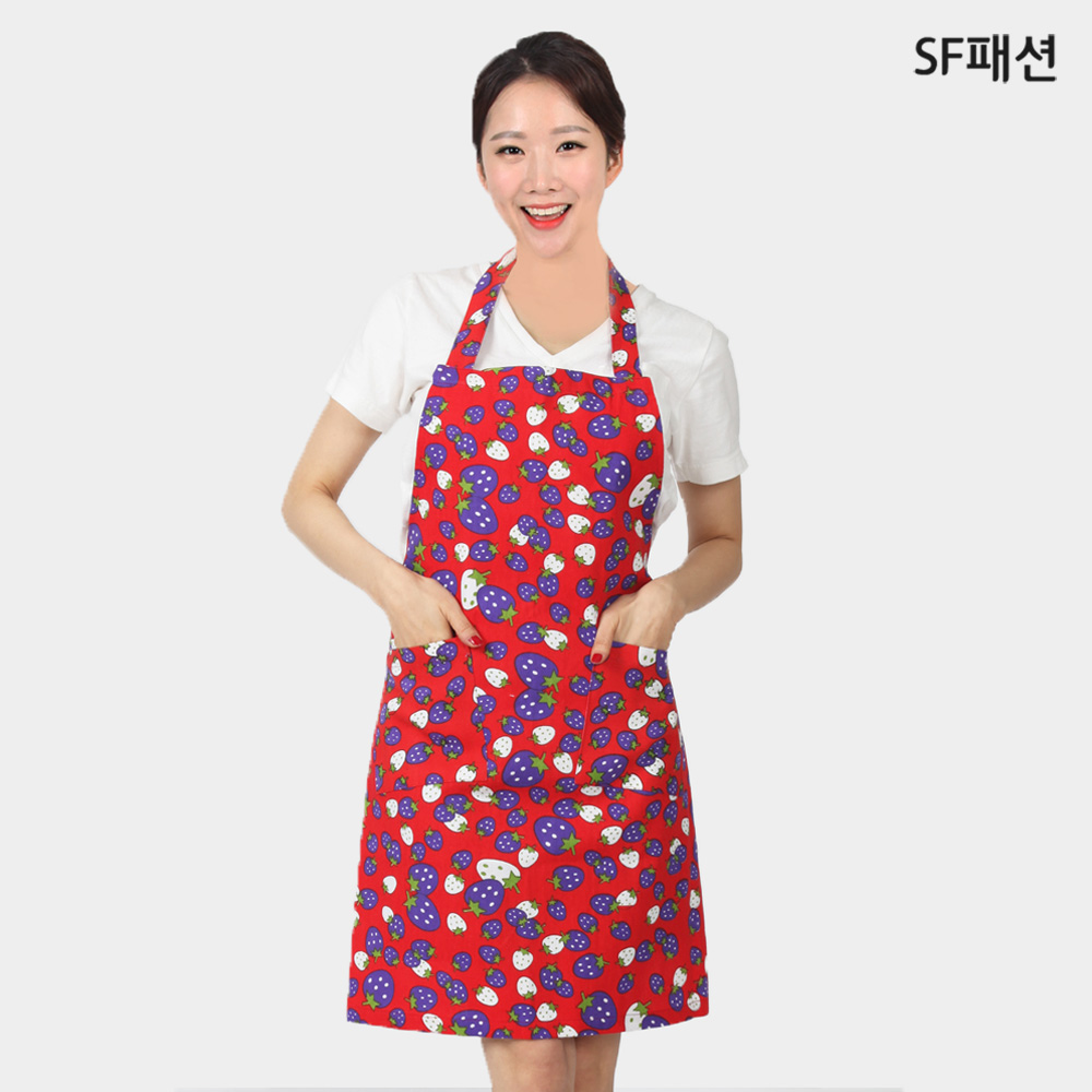 딸기무늬 목걸이형 앞치마 카페 보육 교사 어린이집 유치원