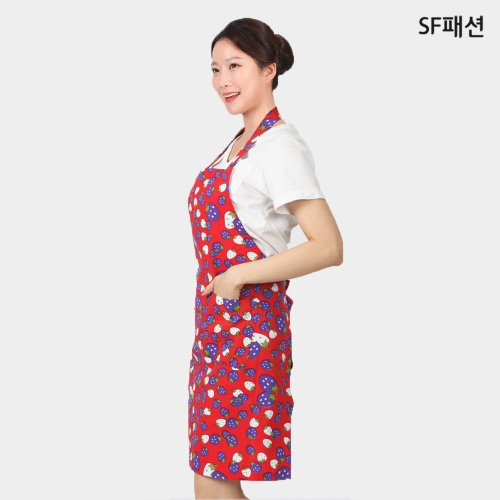 딸기무늬 목걸이형 앞치마 카페 보육 교사 어린이집 유치원