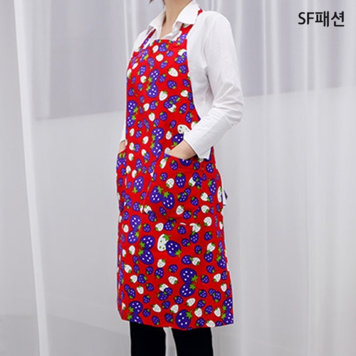 딸기무늬 목걸이형 앞치마 카페 보육 교사 어린이집 유치원