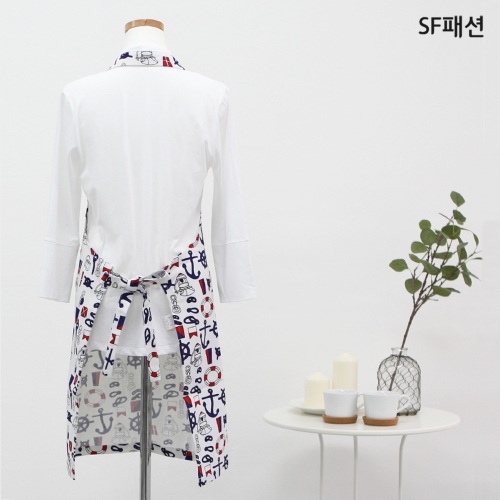 마린패턴 목걸이형 앞치마 어린이집 보육 교사 유치원 카페