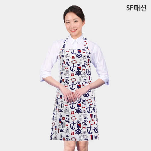 마린패턴 목걸이형 앞치마 어린이집 보육 교사 유치원 카페
