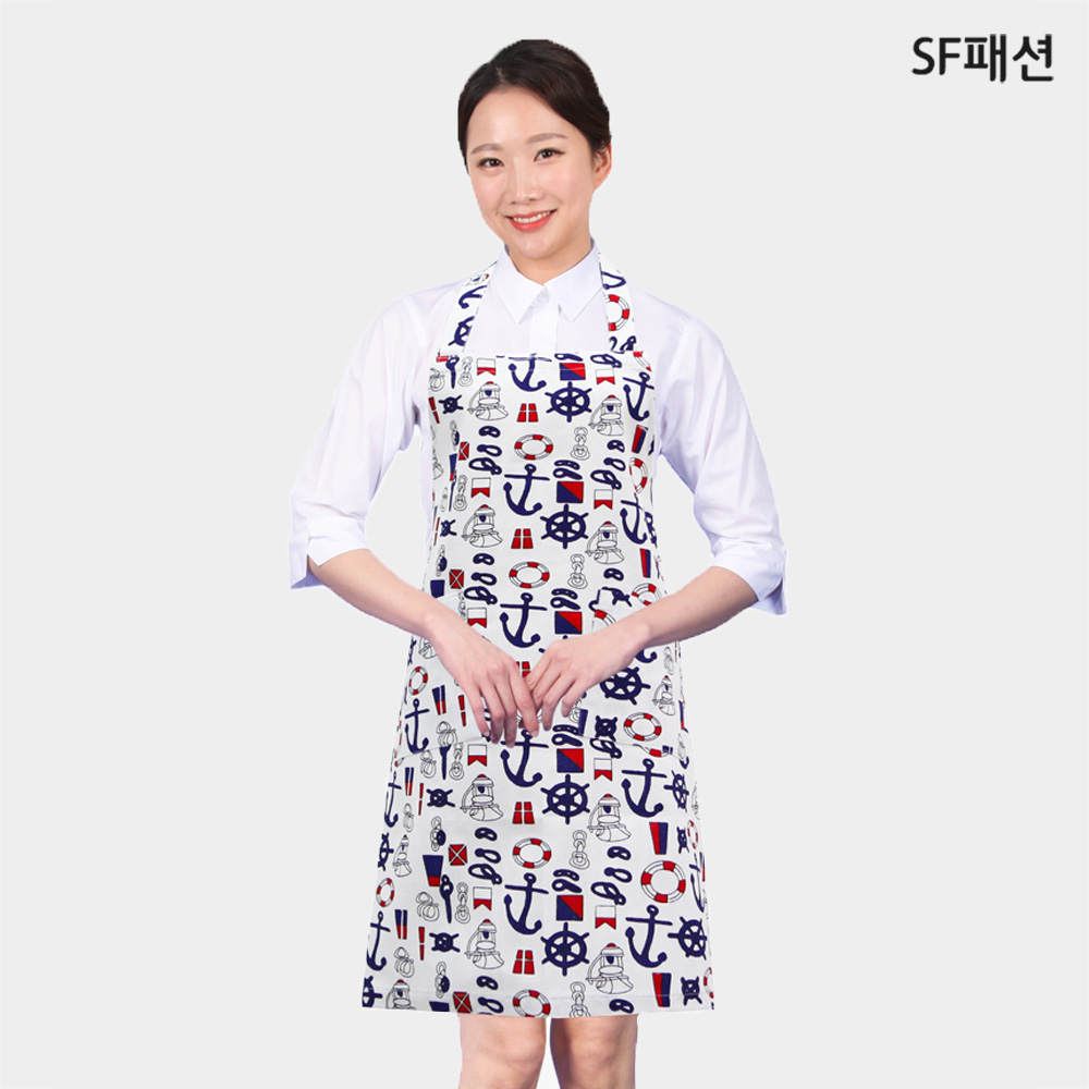 마린패턴 목걸이형 앞치마 어린이집 보육 교사 유치원 카페