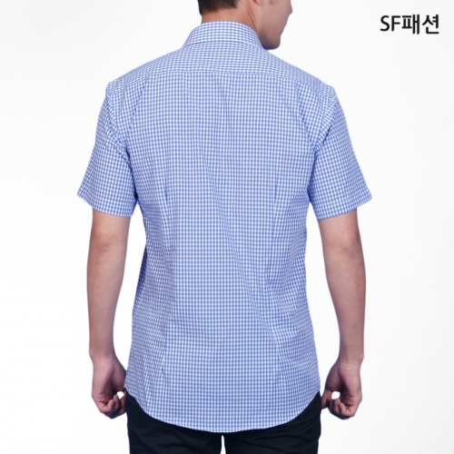 슬림핏 블루체크 반팔 셔츠 유니폼 와이셔츠
