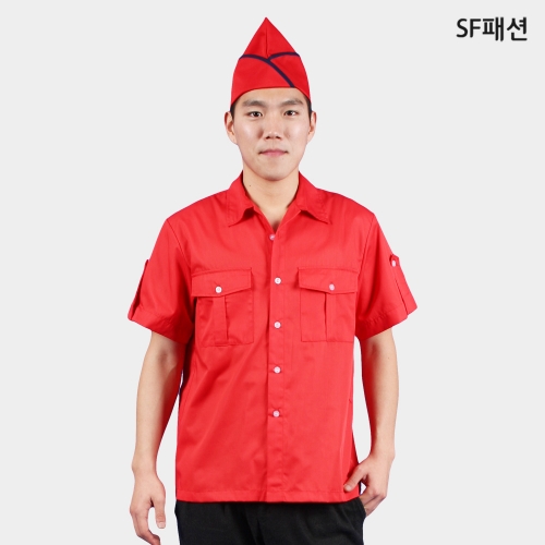 남녀공용 옆면 볼펜꽂이 반팔 셔츠 유니폼 와이셔츠