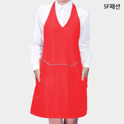 얇은 체크파이핑 앞치마 유니폼
