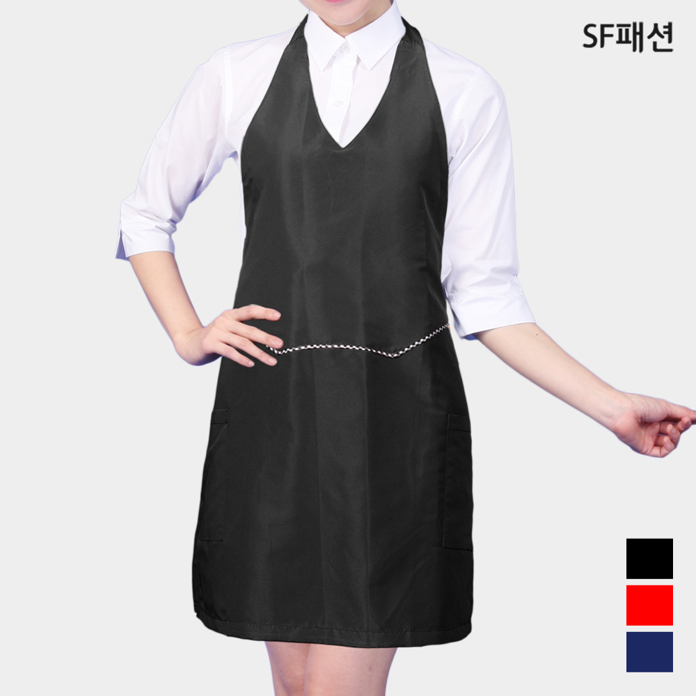 얇은 체크파이핑 앞치마 유니폼