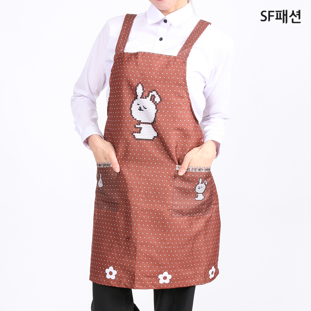 브라운흰도트 토끼 H형 앞치마