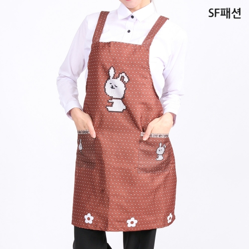 브라운흰도트 토끼 H형 앞치마
