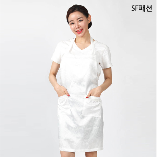 얇은 흰색무늬 앞치마 목걸이형 화이트 홈패브릭 서빙 카페 가정용 집밥