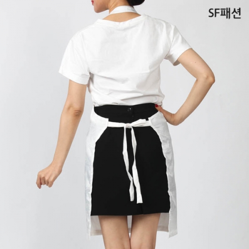 얇은 흰색무늬 앞치마 목걸이형 화이트 홈패브릭 서빙 카페 가정용 집밥