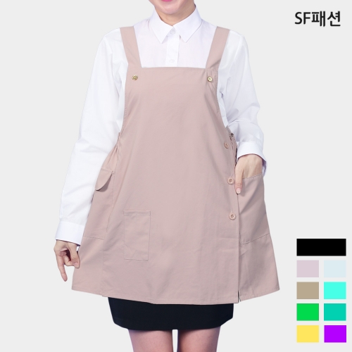 옆주머니 허리밴드 원피스 앞치마 여유로운 너비조절