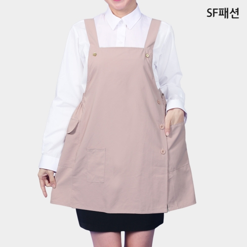 옆주머니 허리밴드 원피스 앞치마 여유로운 너비조절