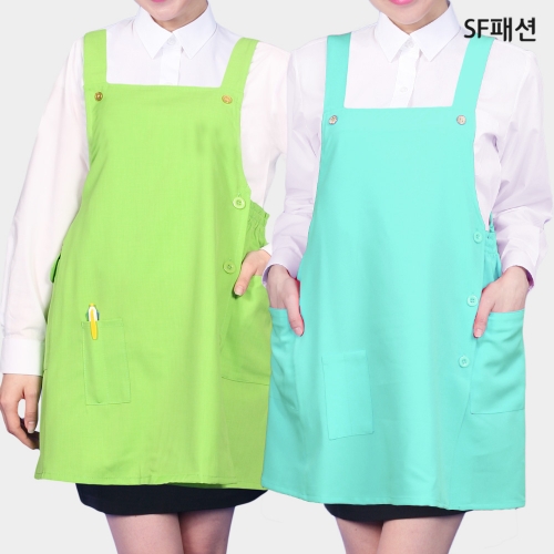 옆주머니 허리밴드 원피스 앞치마 여유로운 너비조절