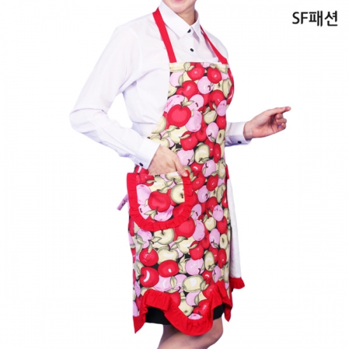 사과 프린트 앞치마 과일 쥬스 어린이집 유치원 서빙 가정 카페