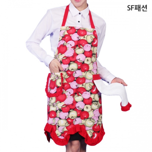 사과 프린트 앞치마 과일 쥬스 어린이집 유치원 서빙 가정 카페