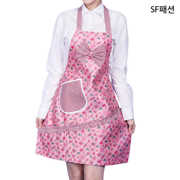 핑크꽃 목걸이형 앞치마 유니폼 유치원 어린이집 카페 당일