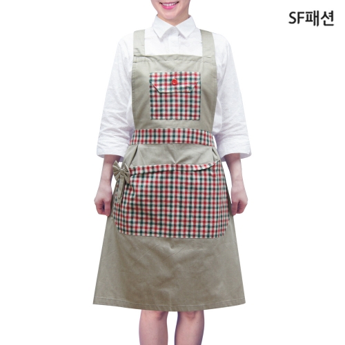 리본 체크주머니 H형 앞치마 유니폼 집들이 식당 서빙 가정 카페