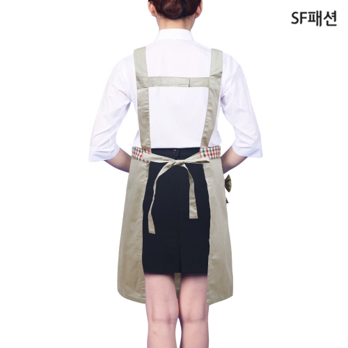 리본 체크주머니 H형 앞치마 유니폼 집들이 식당 서빙 가정 카페