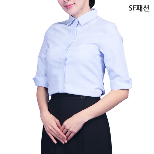 여성 블루 칠부 셔츠 유니폼 블라우스 레스토랑 식당 서빙복 오피스