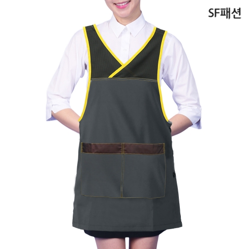 생활방수 V카라 망사 파이핑 원피스 앞치마 유니폼 식당 서빙 가정 카페
