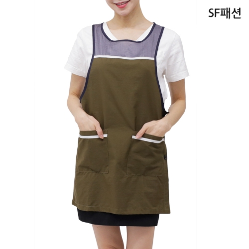 배색 원피스 앞치마 간호 요양 방문 단체 유니폼 가운