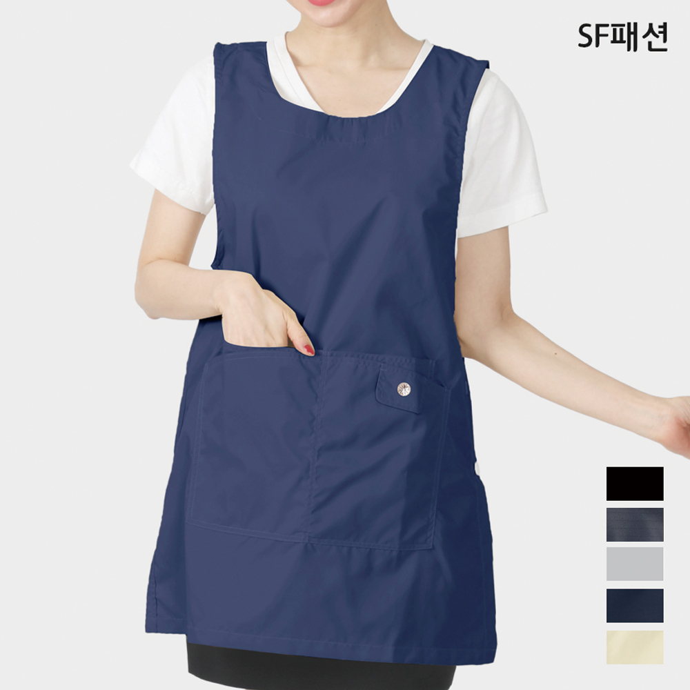 주머니가 있는 얇고 가벼운 앞치마 원피스형 유니폼 요양사 식당 카페