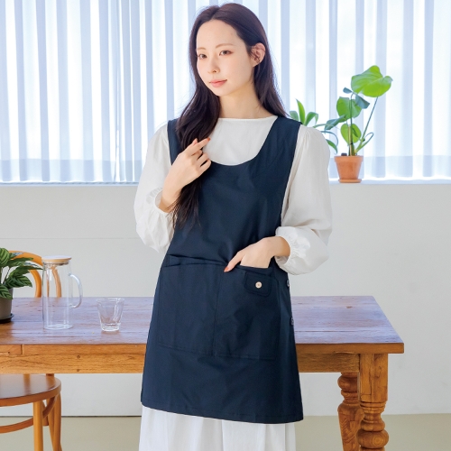 주머니가 있는 얇고 가벼운 앞치마 원피스형 유니폼 요양사 식당 카페
