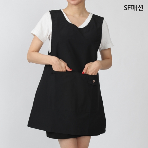 주머니가 있는 얇고 가벼운 앞치마 원피스형 유니폼 요양사 식당 카페