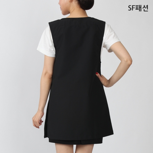 주머니가 있는 얇고 가벼운 앞치마 원피스형 유니폼 요양사 식당 카페