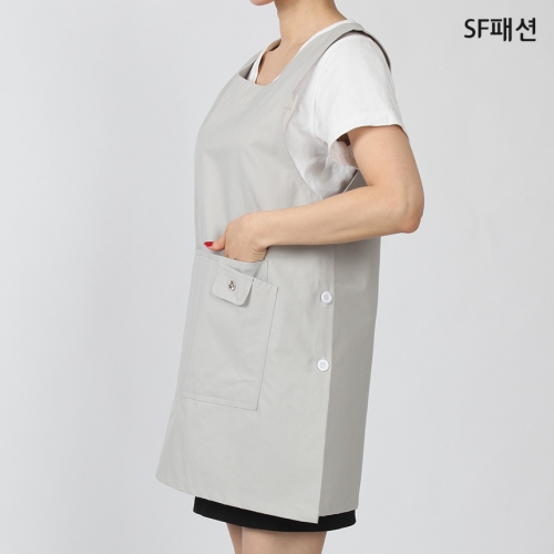 주머니가 있는 얇고 가벼운 앞치마 원피스형 유니폼 요양사 식당 카페