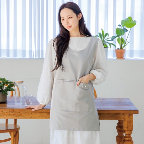 주머니가 있는 얇고 가벼운 앞치마 원피스형 유니폼 요양사 식당 카페