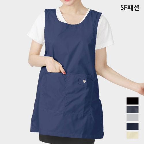 주머니가 있는 얇고 가벼운 앞치마 원피스형 유니폼 요양사 식당 카페