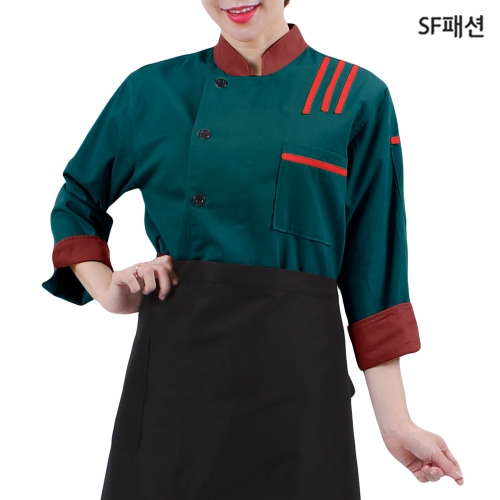 남녀공용 양옆망사 칠부 긴팔 겸용 조리복 상의 쿡복 주방장복 유니폼