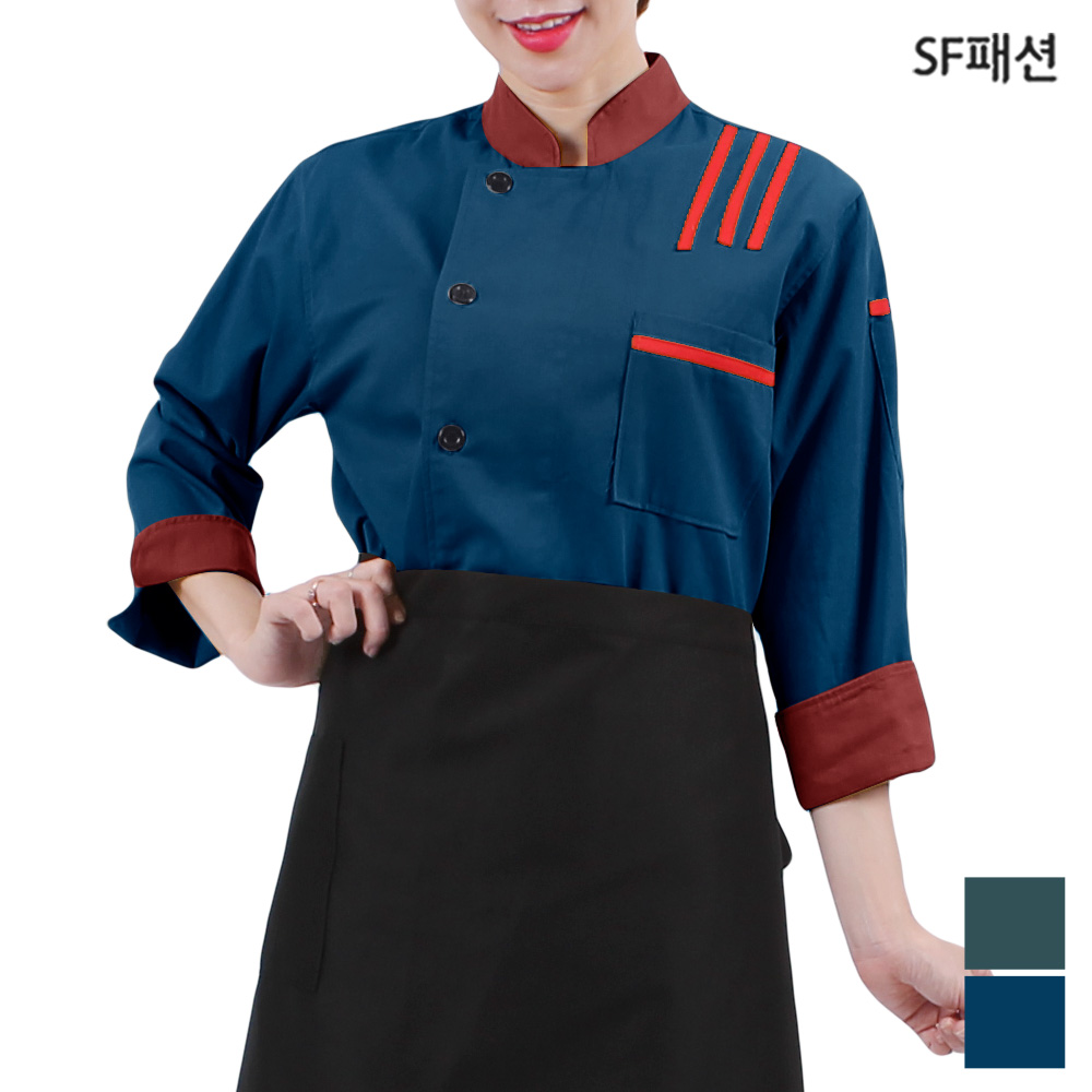 남녀공용 양옆망사 칠부 긴팔 겸용 조리복 상의 쿡복 주방장복 유니폼